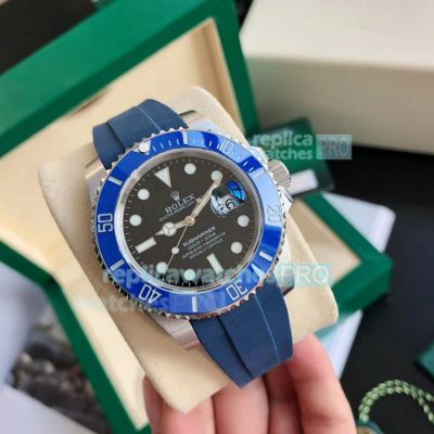 Replica Rolex Submariner Black Dial Blue Ceramic Bezel Rubber Watch 40MM